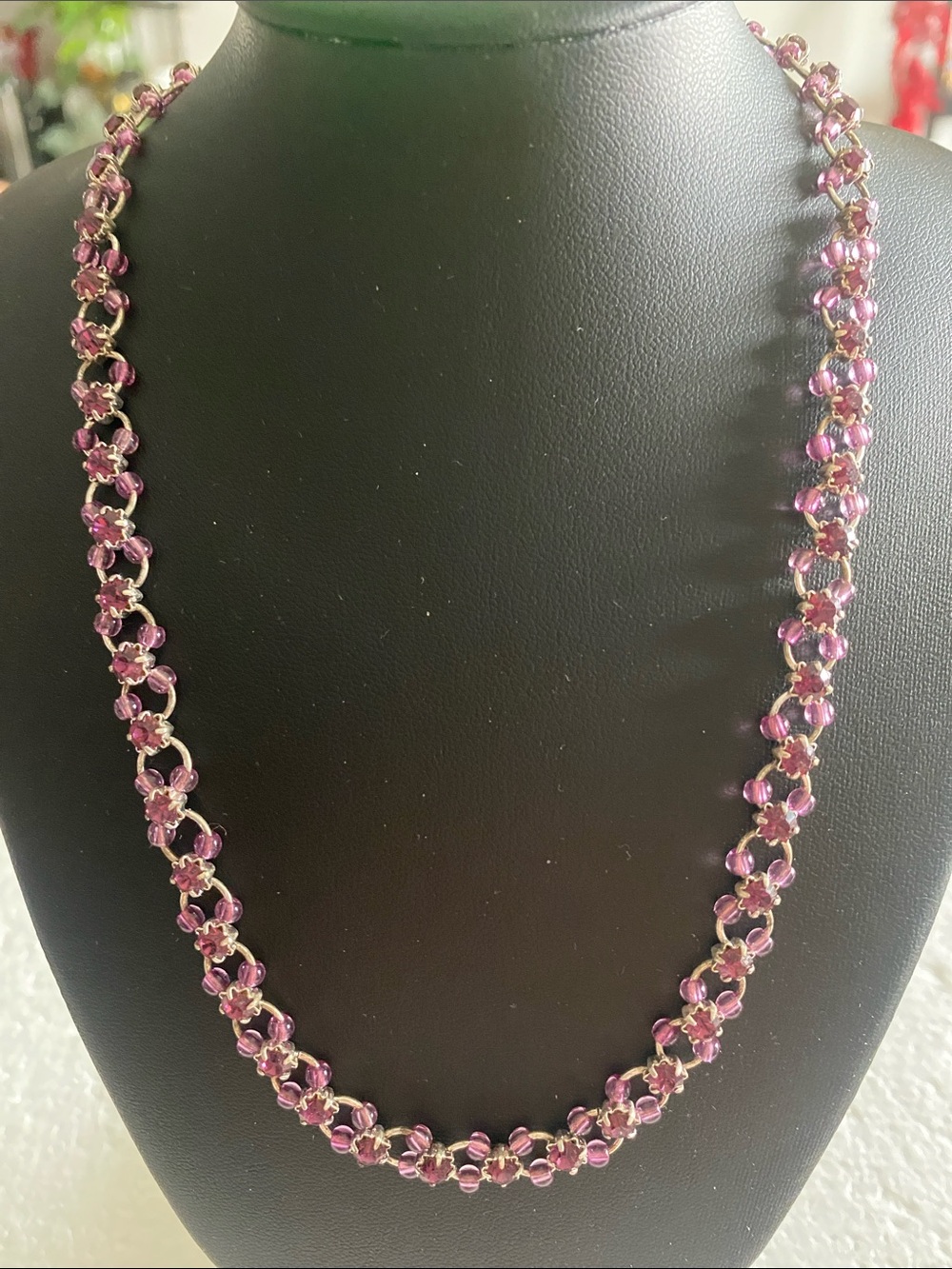 Amethyst-Tone Glass Bead Linked Necklace